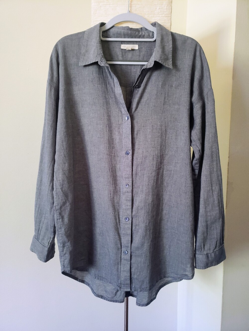 Eileen Fisher Organic Cotton Chambray Button-Back Long Shirt Coastal Minimalist